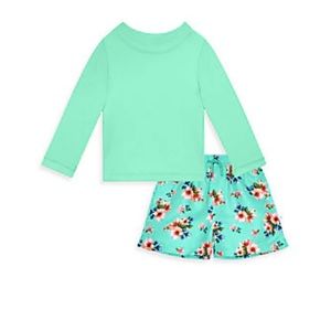 NWT Posh Peanut Aisha Swim Trunks and RashGuard T Shirt Set 0-3 Months Open Blue